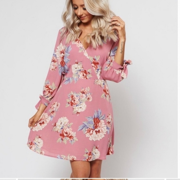 rokoko Dresses & Skirts - Rokoko Floral Print Faux Wrap Tie Sleeve Dress from Nanamacs, Sz S, 18" Ptp, 33L